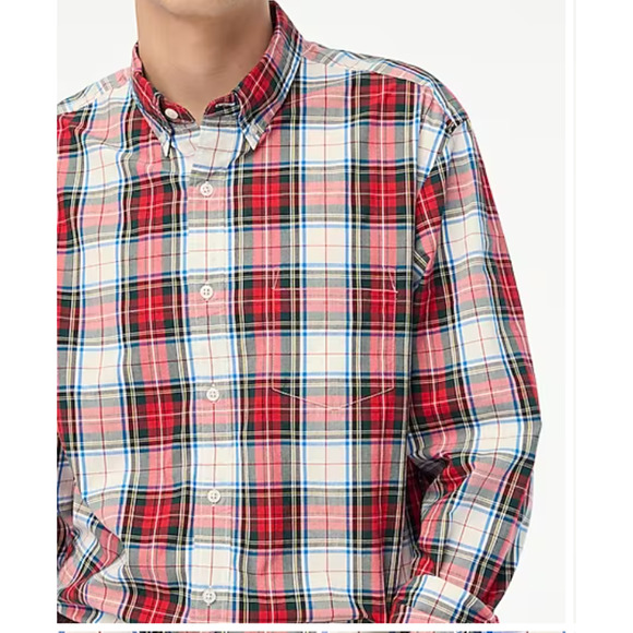 J. Crew Factory Mens SLIM UNTUCKED Holiday Tartan Plaid Flex Shirt | LG  NEW - Picture 5 of 5